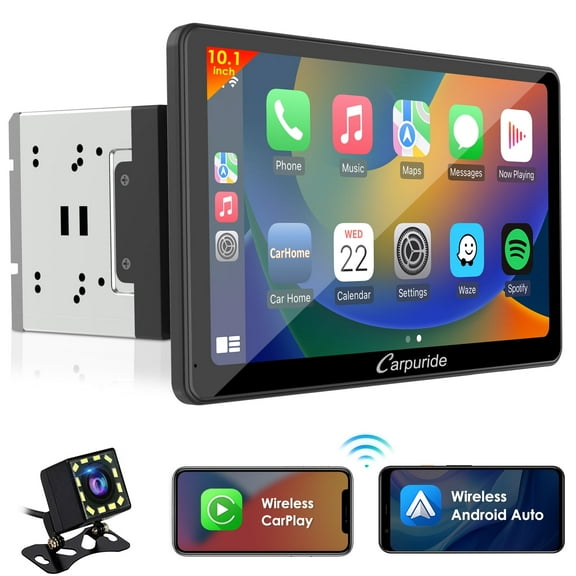 Carpuride 10" Double Din Car Stereo Radio Wireless Apple CarPlay Android Auto Backup Camera, GPS Navi