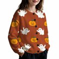 thumbnail image 2 of Tiijoy Girls Halloween Sweater Ghost Pumpkin Long Sleeve Knit Cardigan, Orange, Sizes 5-14, 2 of 4