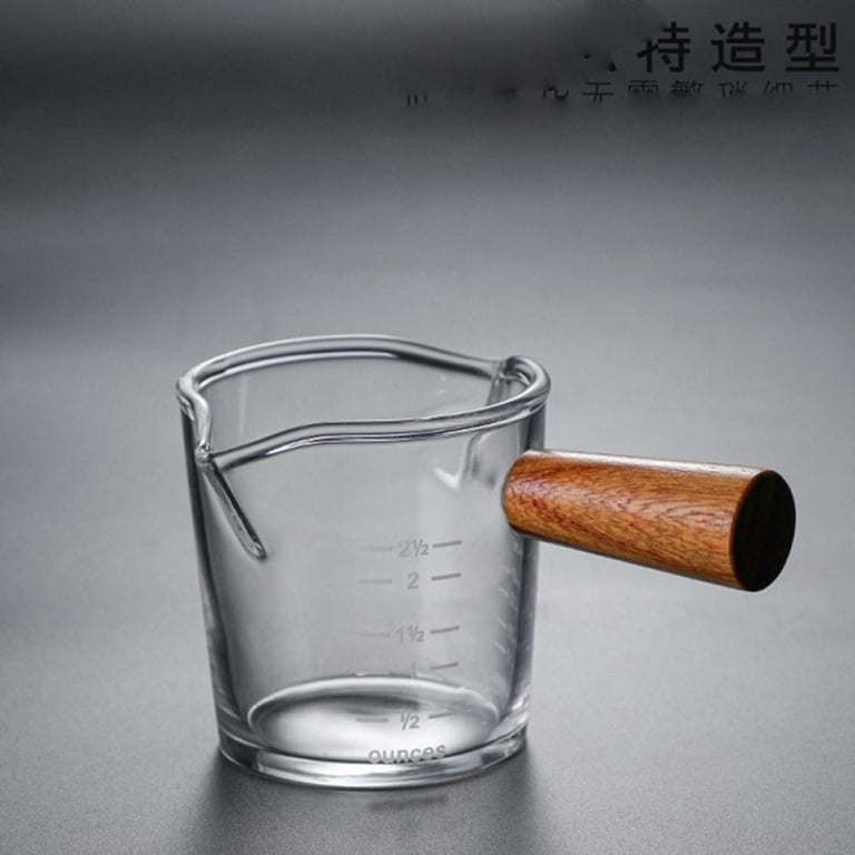 Wood Handle Glass Pot Espresso Measuring Cup Milk Jug Coffee Clear
