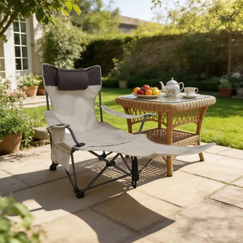 LQLI Outdoor Camping Chair Folding/Portable/Adjustable, Portable Lounge Lawn Chair with Cup Holder Side Pocket for Camping, Beach, Picnics, and Outdoor Events Beige