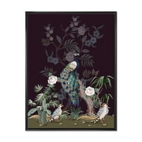 Designart 'Chinoiserie With Peonies and Birds V' Traditional Framed Canvas Wall Art Print