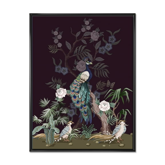 Designart 'Chinoiserie With Peonies and Birds V' Traditional Framed Canvas Wall Art Print