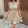 thumbnail image 2 of Women's Summer New High Neck Halter Dress Jacquard Solid Color Dress, 2 of 6