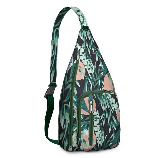 Hawaiian Print Sling Backpack - Colorful Monstera & Palm Leaf Design Crossbody Bag, Fashionable Multi-Functional Pack
