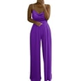 thumbnail image 2 of Jumpsuit Womens Casual Solid Color Two Pearl Strap Sweetheart V Neck High Waist Tube Jumpsuit Pants Summer Dressy Rompers Jumpsuit,Purple Women'S Polyester Jumpsuit M, 2 of 5