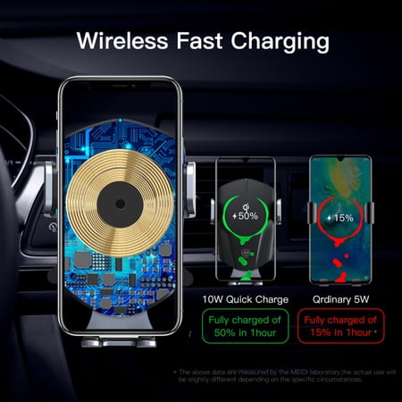 AUTO DRIVE SILVER VENT MOUNT  WIRELESS CHARGER, AUTO-CLAMPING, COMPATIBLE WITH QI-ENABLED PHONES