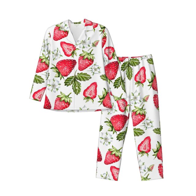 Fotbe Strawberry1 Pijama de Hombre con Estampado de Manga Larga, Conjunto de 2 Piezas, Ropa de Dormir Suave y Cómoda con Bolsillos-Medium
