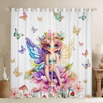Feelyou Spring Flower Elf Black Out Curtains for Kids, Groovy Floral Mushroom Curtains Pack of 2 (42x63 Each), Fairy Tale Princess Bedroom Curtains, Curtains and Drapes Decor
