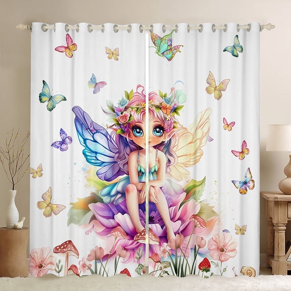 Feelyou Spring Flower Elf Black Out Curtains for Kids, Groovy Floral Mushroom Curtains Pack of 2 (42x63 Each), Fairy Tale Princess Bedroom Curtains, Curtains and Drapes Decor