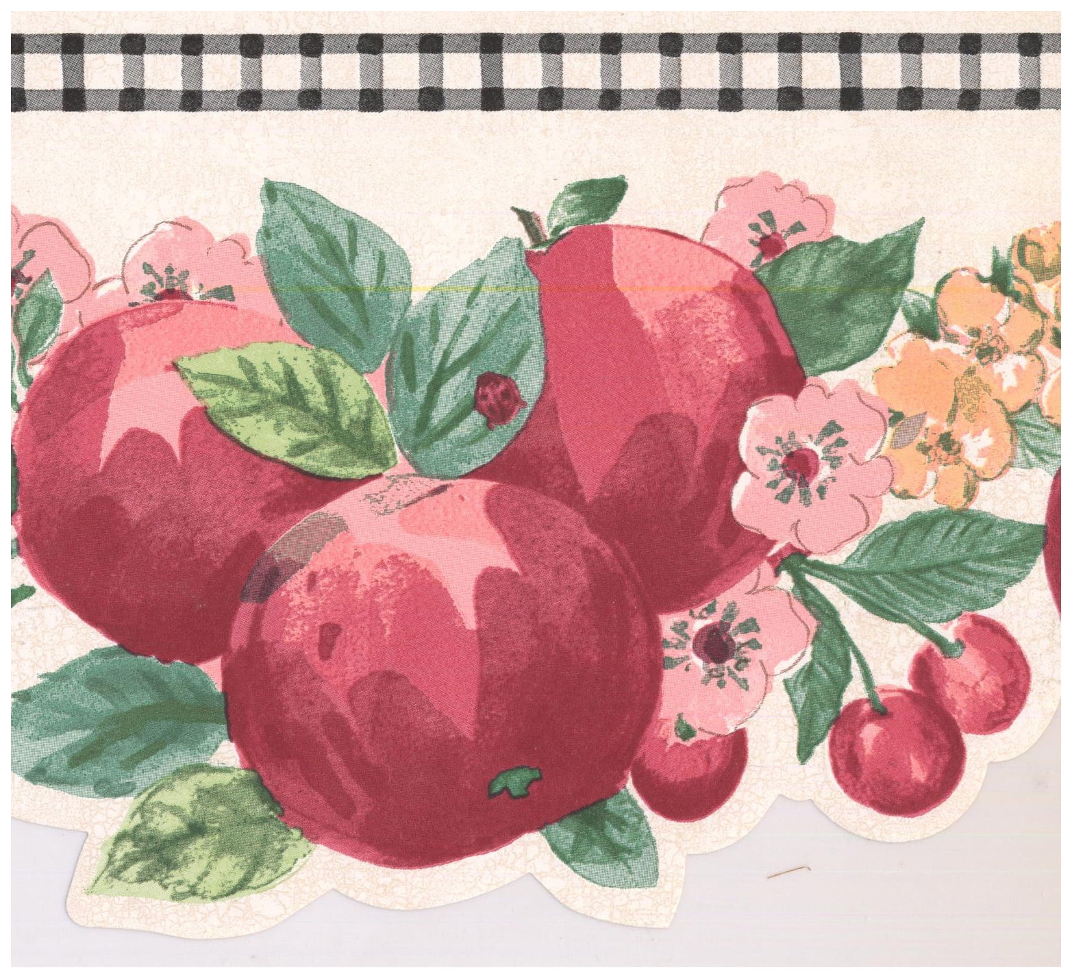 Prepasted Wall Border Red Apple Strawberry Cherry Scalloped Wallpaper