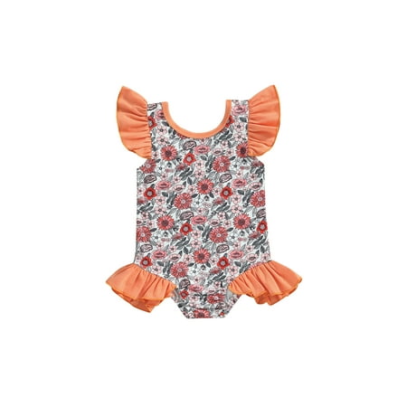 

Nituyy Kids Baby Girl Swimsuits Floral Print Ruffles Flying Sleeve Jumpsuit Swimwear Beachwear Bathing Suits