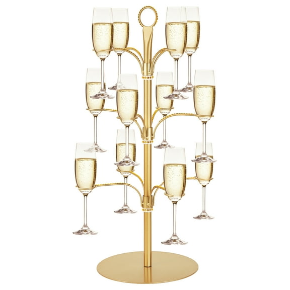 FOUNDLDF  Wine Glasses Holder, Cocktail Tree Stand for Party,Champagne Tower, 3 Tier - 12 Holders Drink Tower,Golden