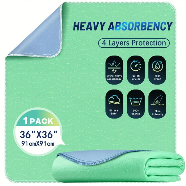 1/4 Pack 36" X 36" Extra Heavy Absorbency Washable Underpads, Waterproof Quick Drying Nursing Pads Incontinence Bed Pads, Reusable Washable Pee Pads for Dogs, Diaper Changing & Adults
