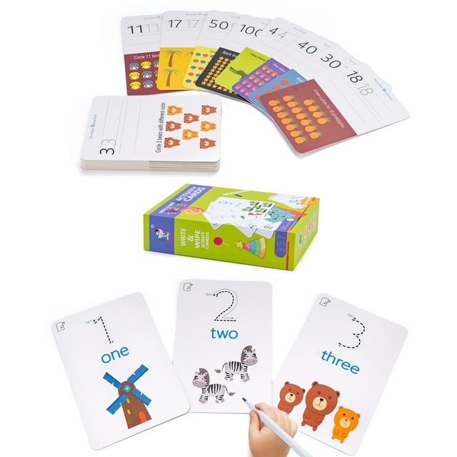 Dry Erase Alphabet, Number, Animal and Math Flash Cards - Write and Wipe Laminated ABC Letter Tracing Practice Card for Kindergarten (30 Flashcards with 1Pen and 1Wiping Cloth)