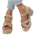 thumbnail image 5 of Anuirheih Slip on Sandals Women,Women's Muffin Wedge Heel Thick Soled Shoes Woven Sandals(Khaki), 5 of 8