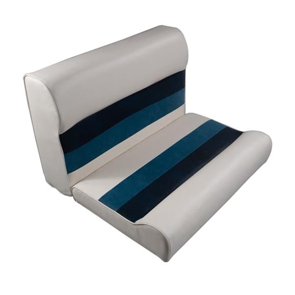Premium Pontoon Bench Seat Cushion Set - White/Navy/Blue - 28 in. - Contoured Design