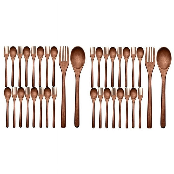 32Pcs Wooden Spoons Forks Set Including Wooden Spoons and Wooden Forks Japanese Wooden Utensil Set Reusable Handmade