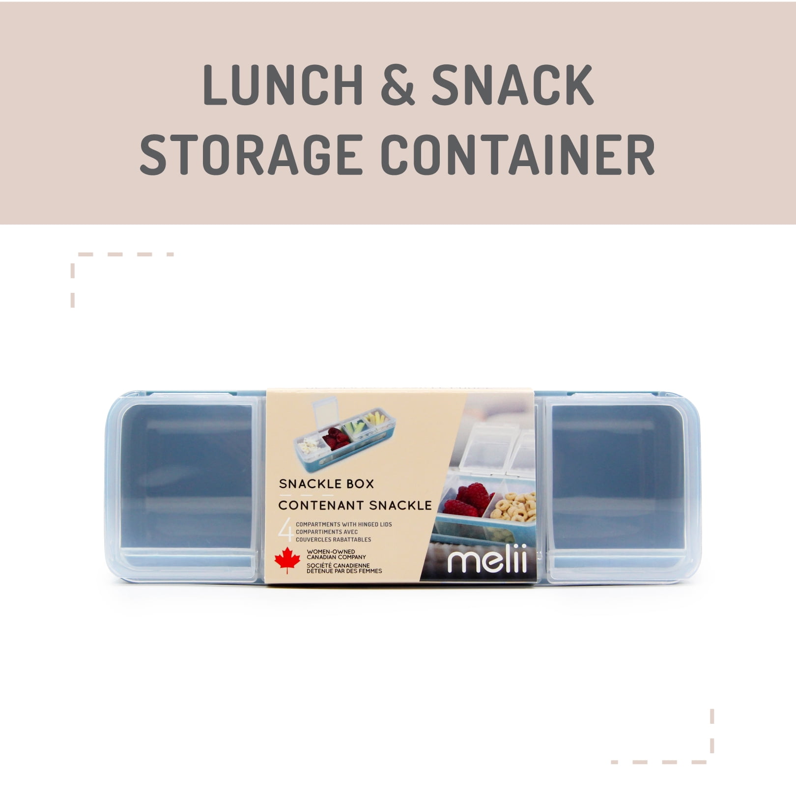 melii Snackle Box – 4 Compartment Snack Container with Lids, BPA-Free Food Storage for Kids & Adults, Travel & Crafts - Slate