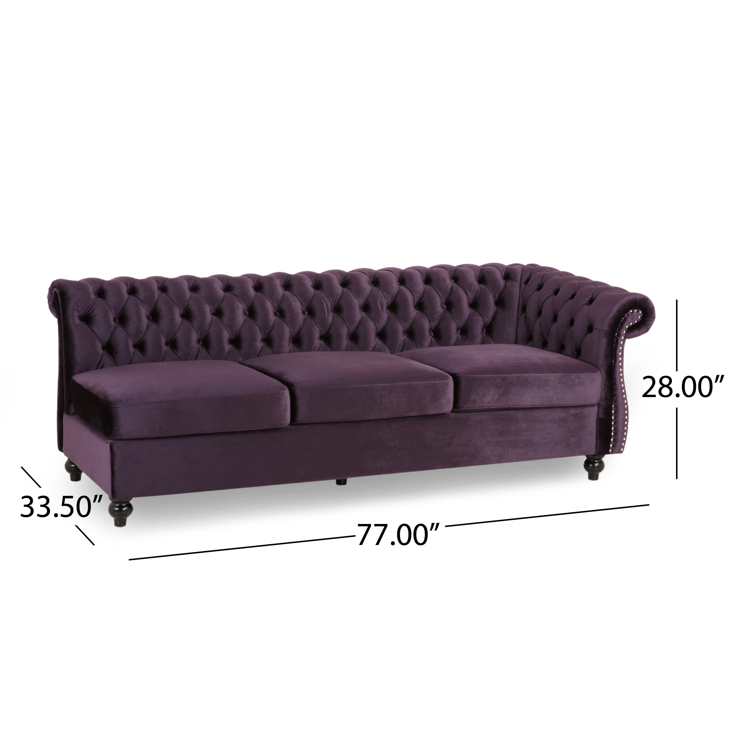 Noble House Jaymere 7 Seater Velvet Tufted Chesterfield Sectional, Blackberry