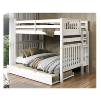 Bedz King Bunk Beds Full over Full Mission Style with End Ladder and a Twin Trundle, White