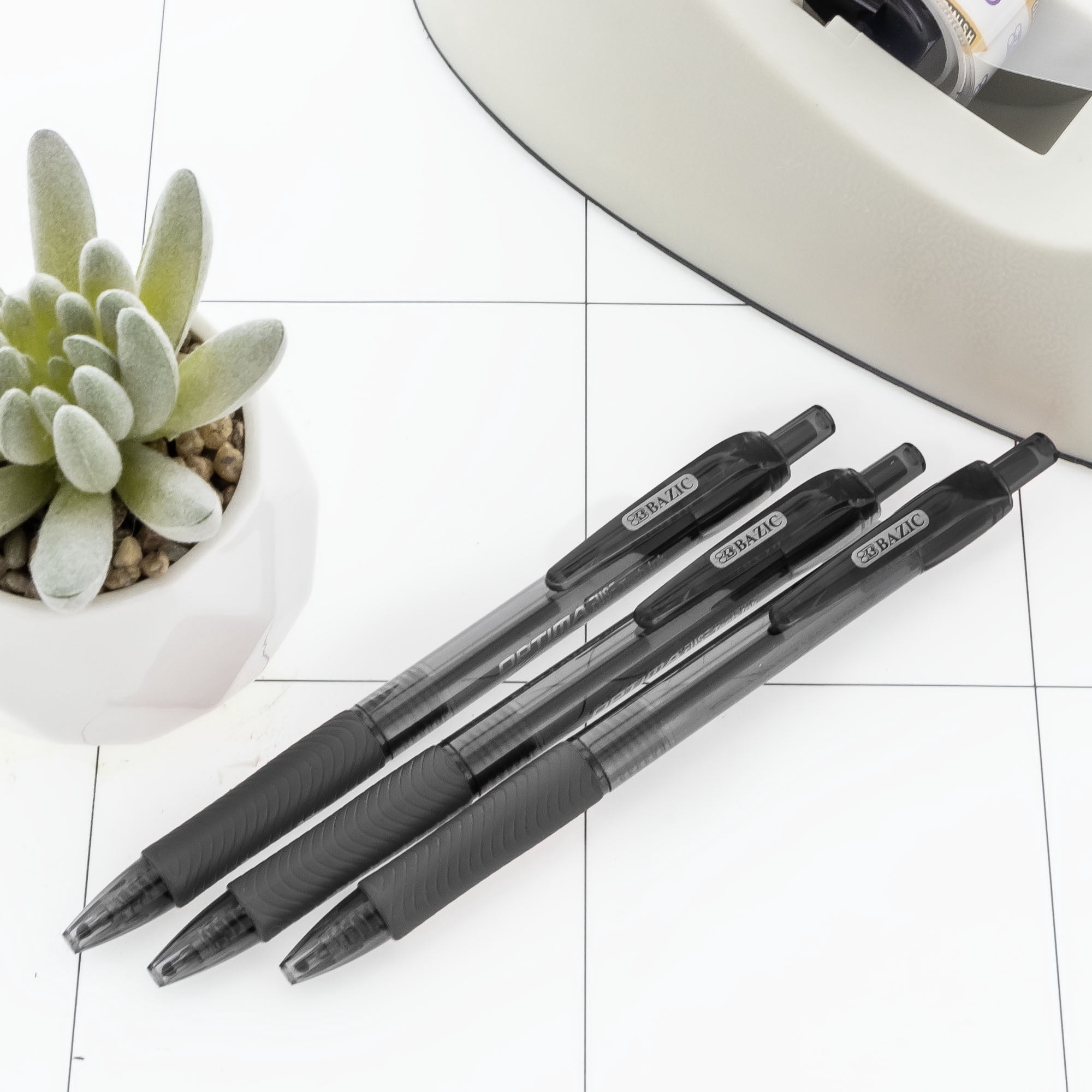 BAZIC Optima Black Oil Gel Ink Retractable Pen , 0.7 mm, (3/Pack), 1-Pack