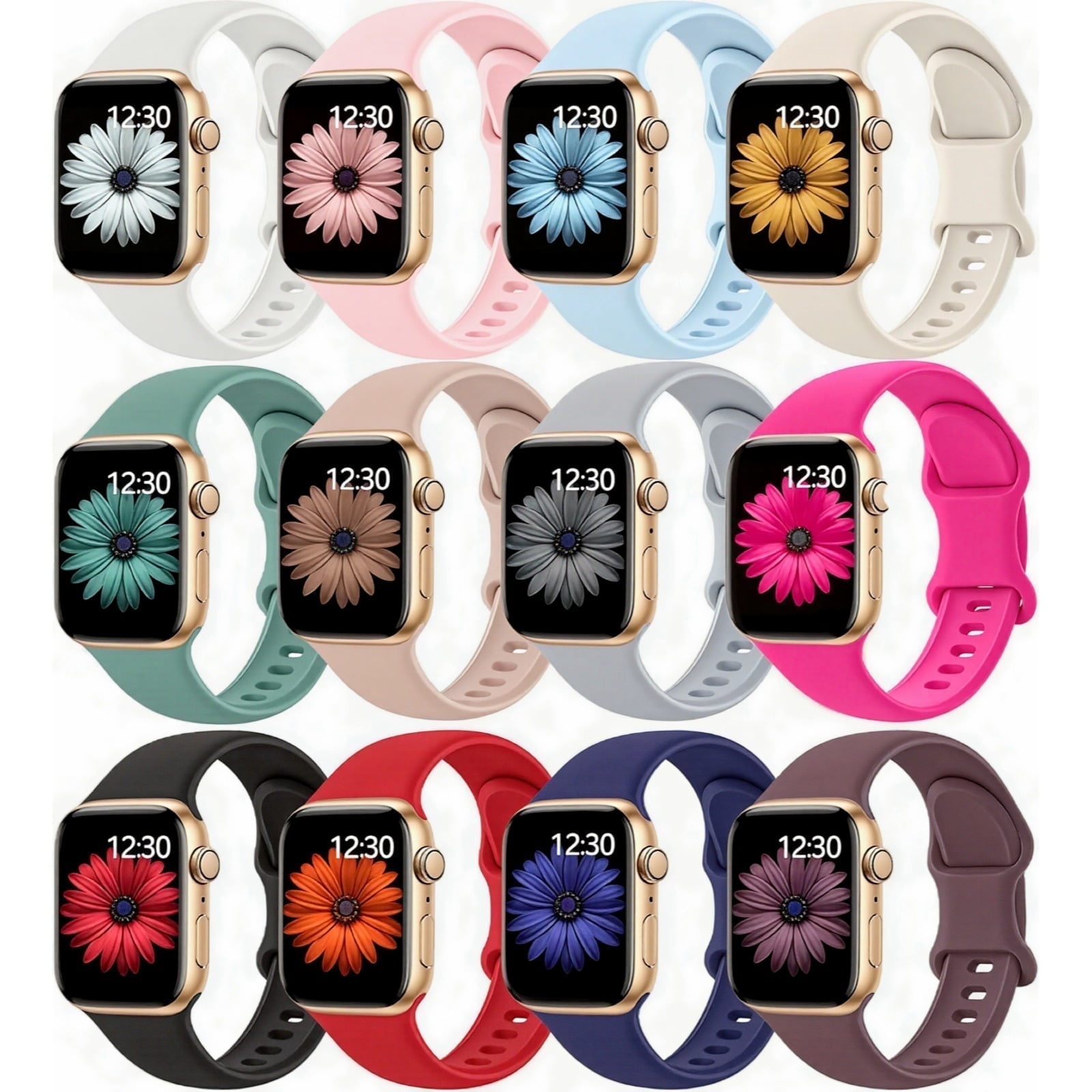 12 Pack Silicone Band Compatible with Apple Watch 40mm 41mm 38mm 42mm 44mm 45mm 49mm for Women Men, Soft Waterproof Wristbands Sport Strap for iWatch Series 10 9 8 7 6 5 4 3 2 1 SE Ultra/Ultra 2