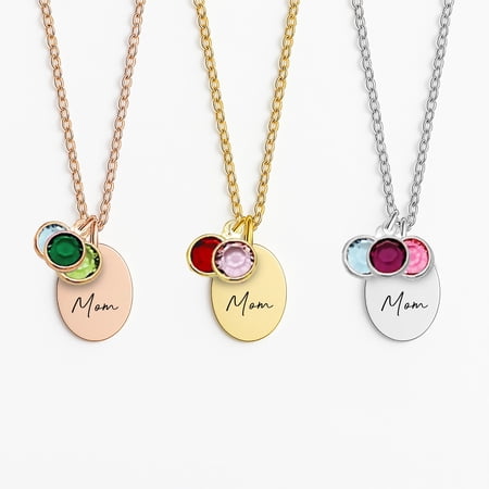 Mom Family Necklace Personalized With Kids Birth Month Birthstones - Mama Necklace Mother Child Gemstones - Mommy Gifts from Kids - Custom Mom Jewelry with Birth Stone Charms - Mother's Day Gifts