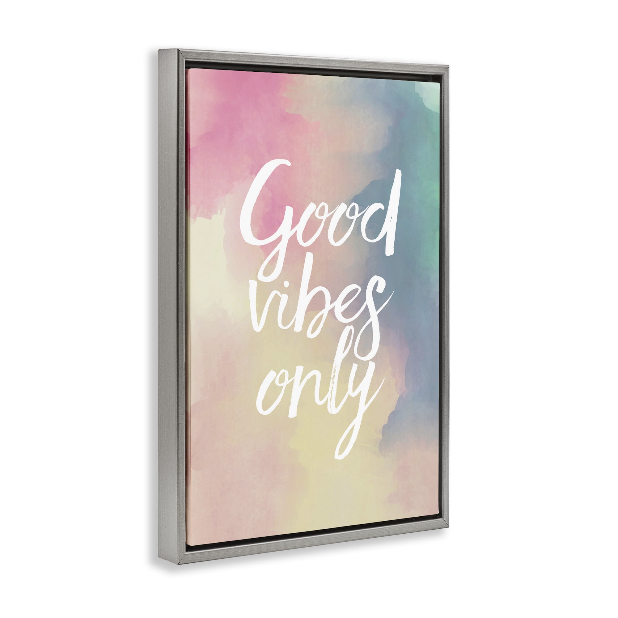 Stupell Industries Good Vibes Only Ombre Typography Painting Gray Floater Framed Art Print Wall Art, 21 x 31