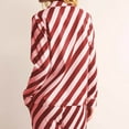 thumbnail image 4 of Women's Long Sleeve Striped Pajama Set Lapel Jacket Pants Casual Soft Comfortable Loungewear Home Sleep Minimalist Fashion Two-Piece Outfit Wine S, 4 of 5