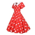 thumbnail image 4 of Cavosen 1950 Dresses Women Elegant Dresses Evening Party Vintage Retro Polka Dots Midi Tea Dress Short Sleeve Knee Length Dress V-Neck Shawl Collar A Line Cocktail Dress Princess Prom Gown, 4 of 7