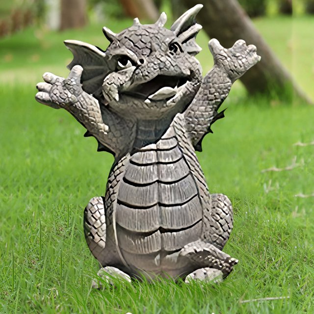 Estatua de dragón de jardín, adorable figura de dragón de resina para bebé, regalo ornamental con lámpara