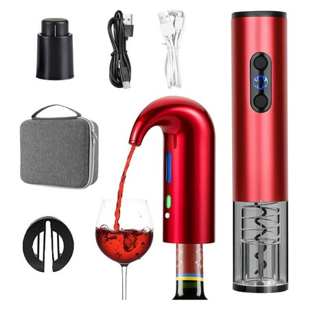 

GnHoCh Electric Wine Opener Set Rechargeable Electric Wine Aerator & Dispenser Cutter and Vacuum Wine Stopper Wine for Party Home Wedding Gifts(Red)