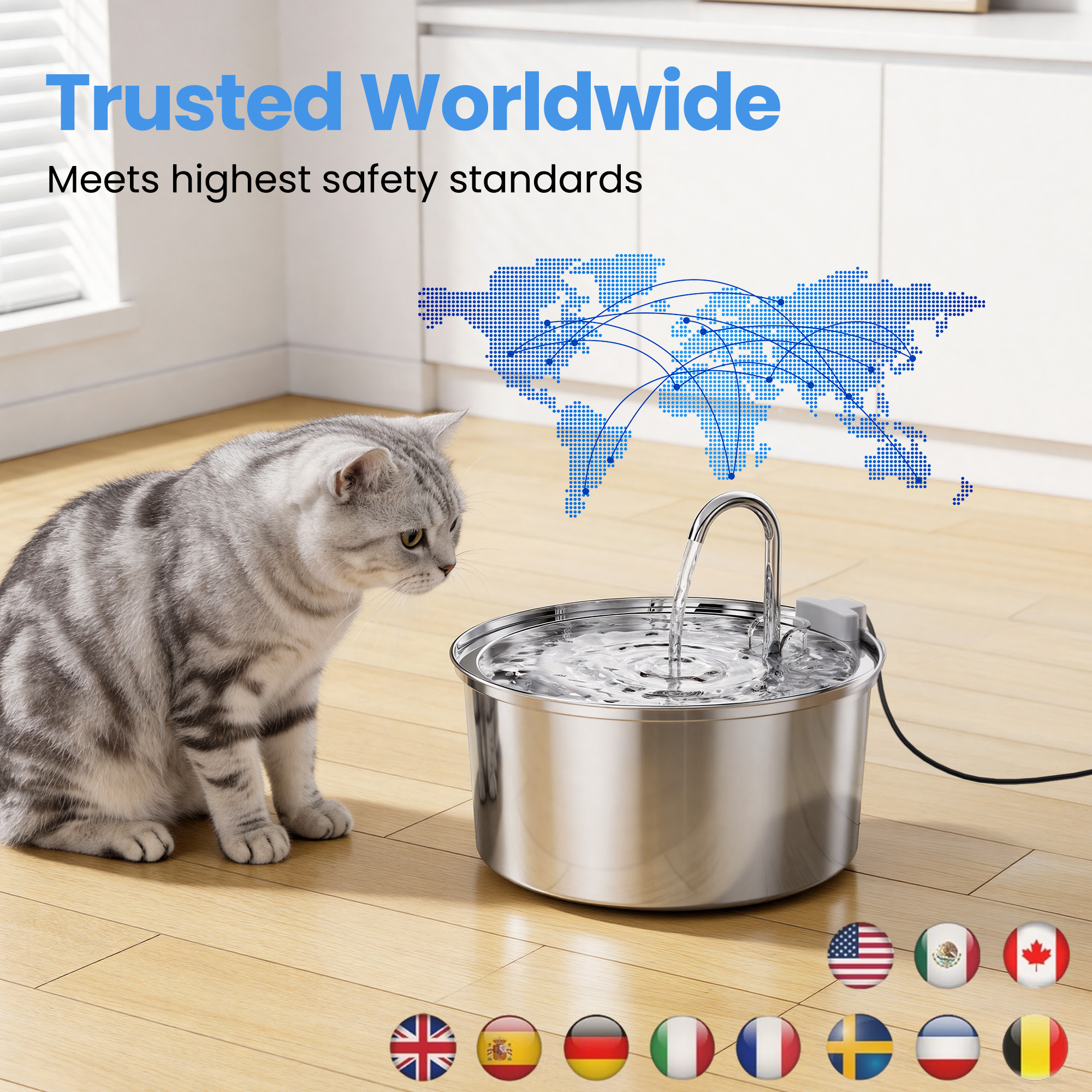 FURCLAN Stainless Steel Cat Water Fountain, 108oz, Silver photo 6