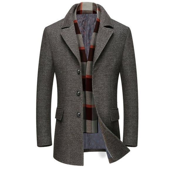 Awdenio Winter Warm Coats Men's Winter Coat Long Wool Coat Business Coat With Stand-Up Collar Men's Winter,Size M-5XL