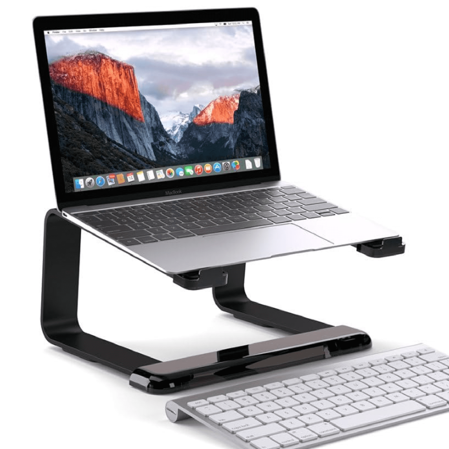 Elevator Laptop Stand - Ergonomic Computer Riser & Laptop Mount Made of Sturdy Brushed Aluminum - Supports Posture & Elevates Workspace with a Minimal Design, Black (2.5 Oz)