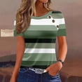 thumbnail image 3 of Summer Tees for Women Striped Short Sleeve Crewneck Pullover Tops Breathable Casual Outfits Olive Green S, 3 of 7