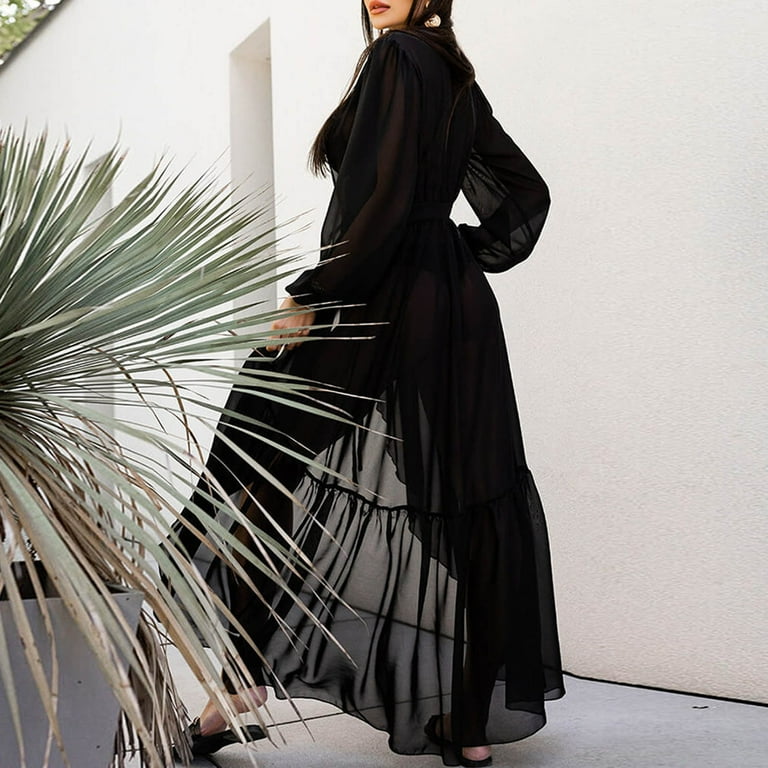 Women's Maxi Dress Sexy Split Cardigan Shawl Long Sleeve