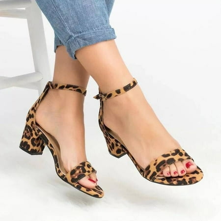 

XIAOFFENN Sandal For Women 2023 Sandal For Women Comfortable Summer Sexy Women Leopard Print Ladies Ankle Onebuckle Thick Heel Sandals Sandal For Women Dressy