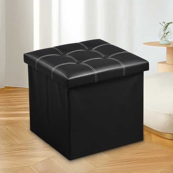 OUTMASTER Ottoman With Storage,Foldable Small Foot stool with Thickened Foam Cushion,14.9*14.9*13.8