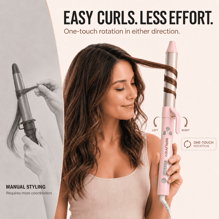 Berlaney 1.25" Automatic Rotating Curling Iron, Pink photo 6