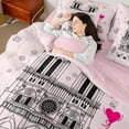 thumbnail image 4 of Manfei Notre Dame Cathedral Bed in a Bag Queen Size,Romantic Paris City Bed Set,Pink Heart Print Bedding Queen Size For Women,Ultra Soft Bedroom Decoration Reversible,7 Pieces, 4 of 7