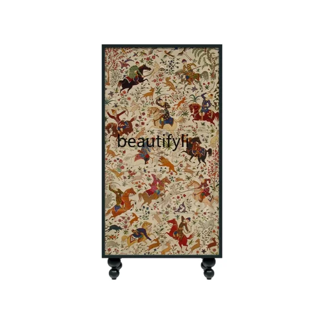 Ss25 estilo Retro sala de estar comedor lateral contra el gabinete de pared, almacenamiento de pintura de laca pintada de estilo antiguo, cerradura de cabecera