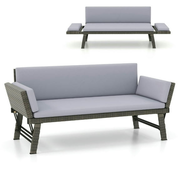 Topcobe Outdoor Convertible Sofa Daybed with Adjustable Armrests for Balcony, Outdoor Patio Furniture-Gray