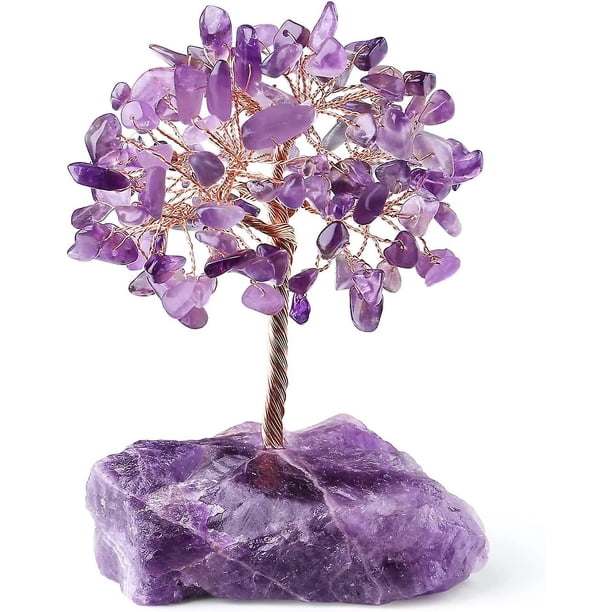 Amatista Árbol de cristal curativo Cristales de Reiki naturales Piedra preciosa Base Alambre de cobre Árbol Vida Dinero Árboles Feng Shui Reiki Árbol de energía espiritual para H
