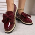 thumbnail image 5 of Wine Womens Bow Detail Non-Slip Loafers - Glossy PU Slip-On with Thick Textured Sole, Plus Size 36-43 for Daily Casual Office Wear,Size 43, 5 of 9