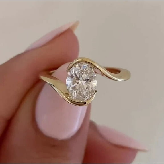 Bypass Engagement Ring 14k Yellow Gold Plated 2Ct Lab Created Diamonds Oval Cut