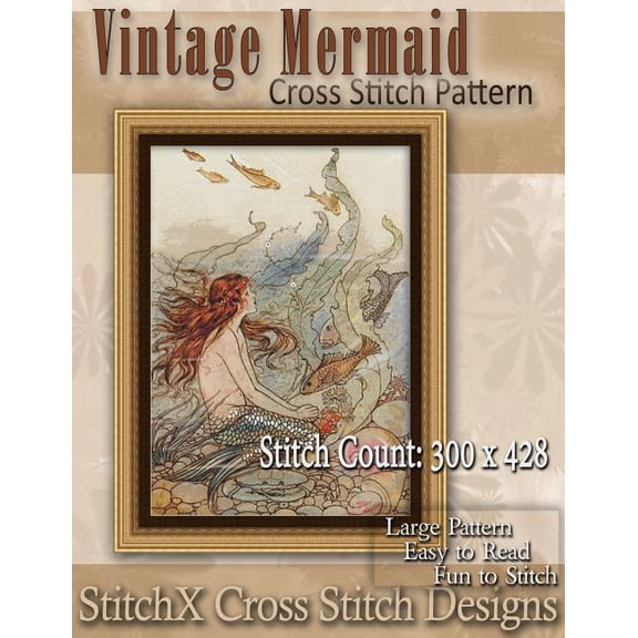 Vintage Mermaid Cross Stitch Pattern (Paperback)