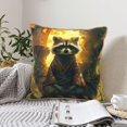 thumbnail image 4 of KLL Tree Meditating Raccoon Decorative Throw Pillow Covers Velvet Soft for Couch Sofa Bedroom Living Room Outdoor (No pillow core)- 16"x16", 4 of 5