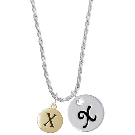 Delight Jewelry Goldtone Capital Letter - X - Pebble Disc - Silvertone Script Initial Disc - X - Charm Necklace, 20"+3"