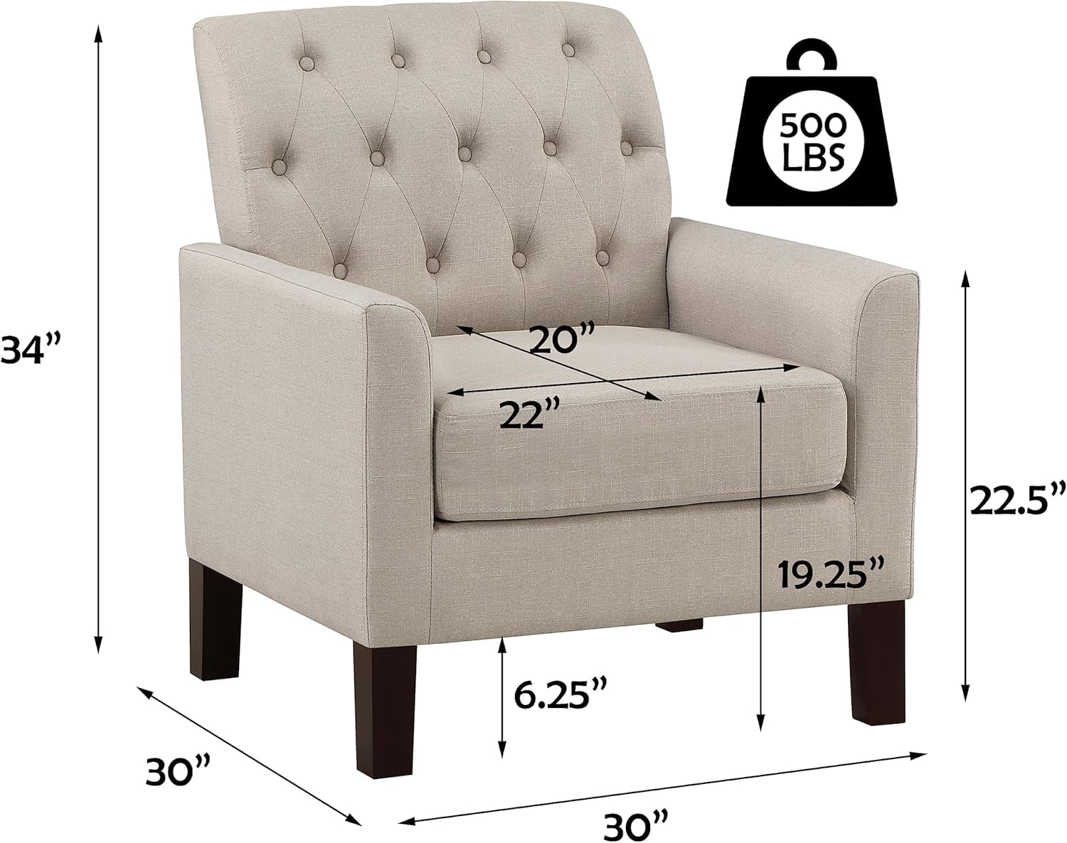 BSHTI Modern Accent Chair with Vintage Rivets Finish, Footrest Chair Set with Solid Wood Legs and Ergonomic Backrest, Button Tufted Upholstered Armchair for Livingroom